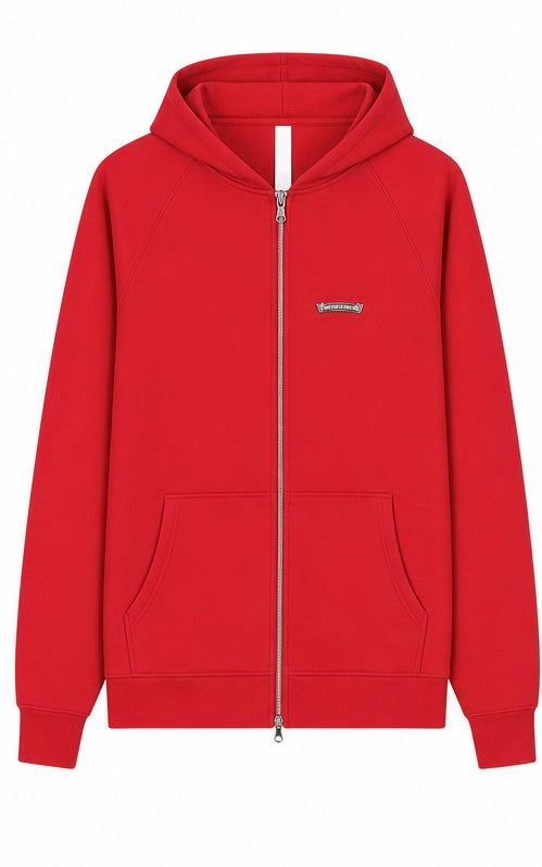 Red zip up hoodie front