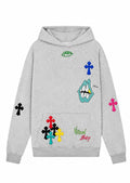 Grey cross patch hoodie front