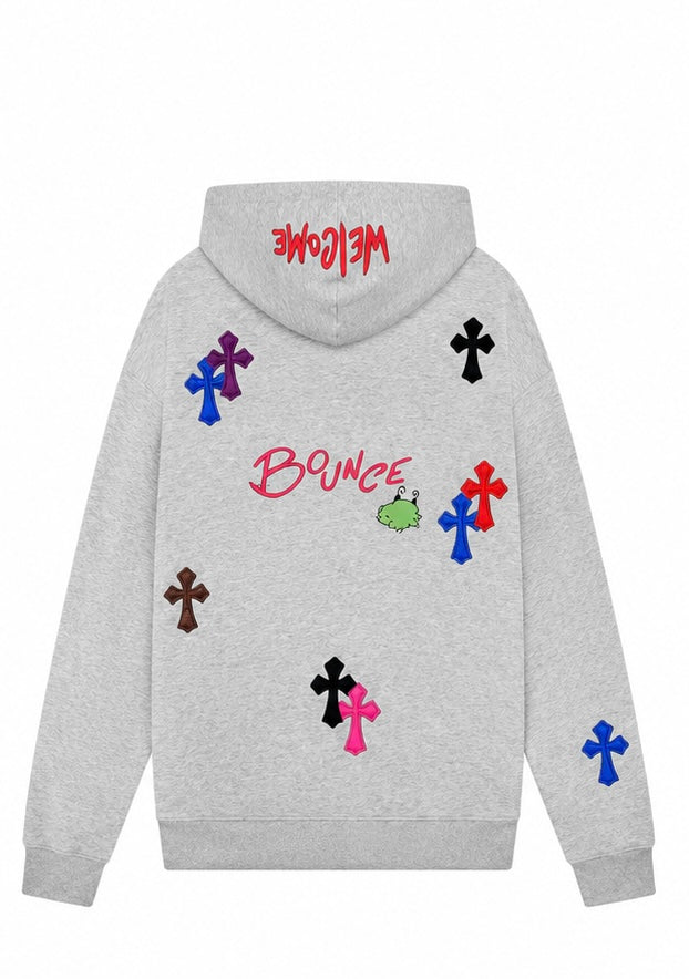 Grey cross patch hoodie back