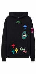 Black cross patch hoodie front