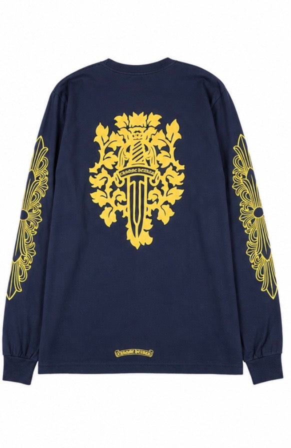 Navy gold dagger floral long sleeve back