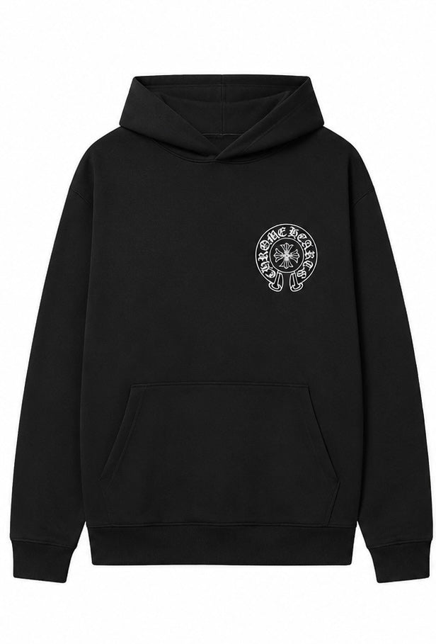 Black horseshoe circle hoodie front