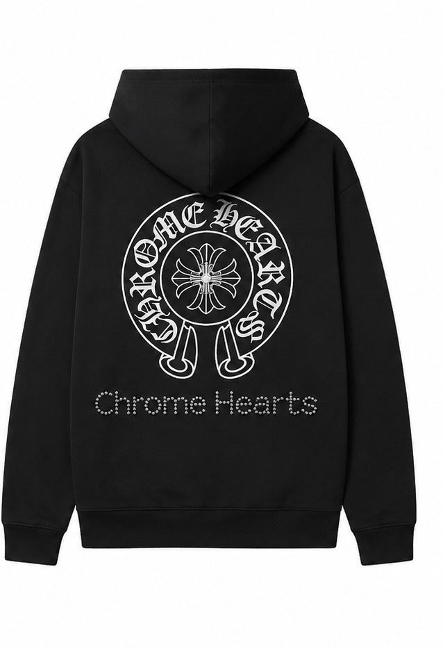 Black horseshoe circle hoodie back