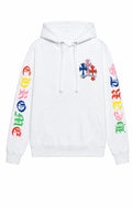 White multicolour cross cluster hoodie front