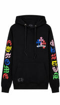 Black multicolour cross cluster hoodie front