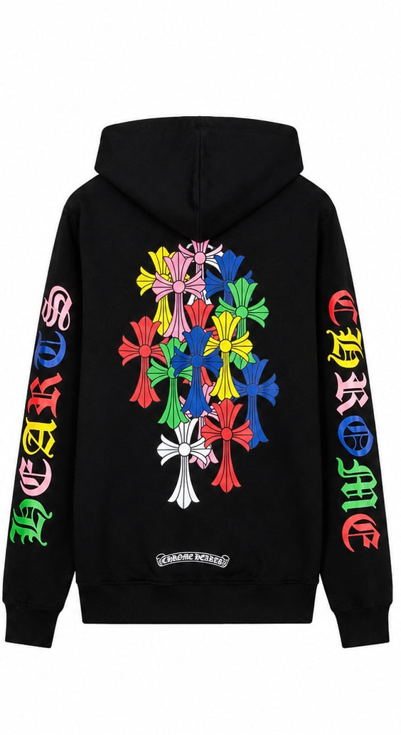 Black multicolour cross cluster hoodie back