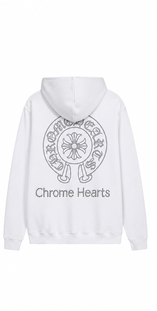 White horseshoe outline hoodie back