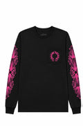 Pink floral horseshoe long sleeve black front