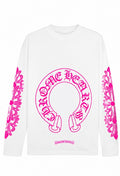Pink floral horseshoe long sleeve white front