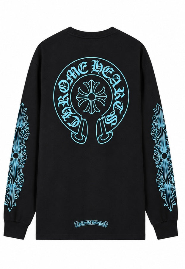 Sky blue floral horseshoe long sleeve black back