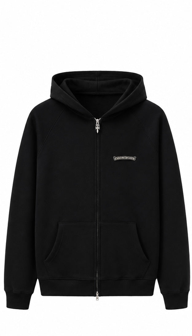 Black zip up hoodie front