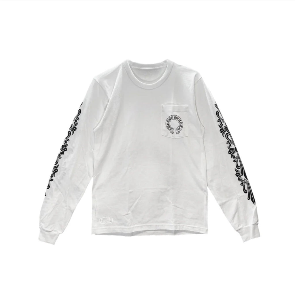 CH Horseshoe Floral Sleeve Long Sleeve White - Front