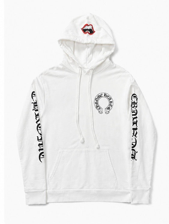 CH Chomper Lips Horseshoe Hoodie White - Front
